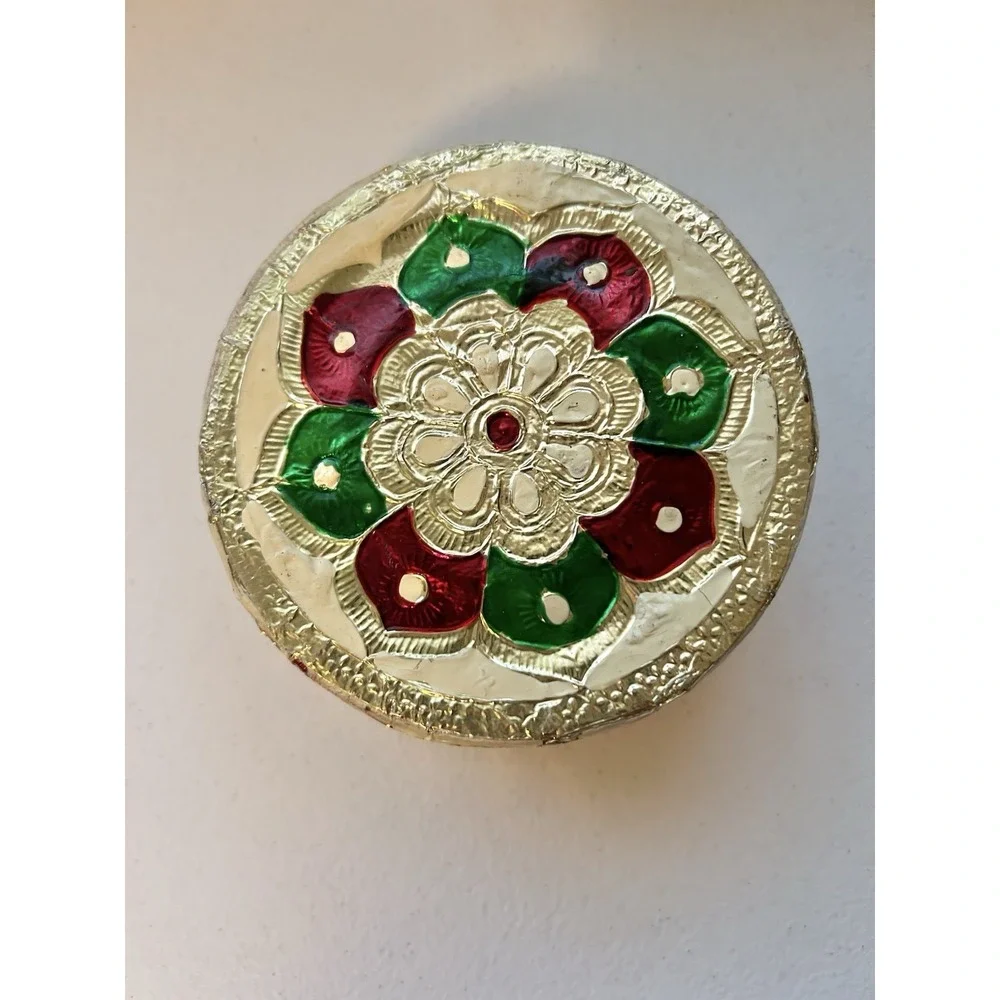Meenakari Enamel Indian Tin Jewelry Trinket Box Party Holiday